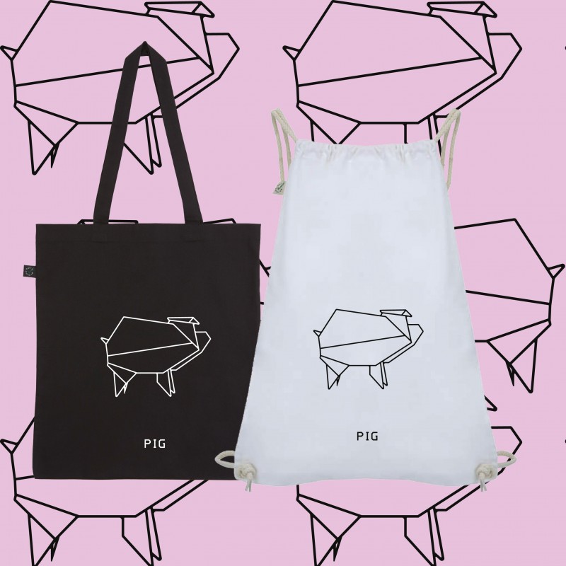 BORSA SHOPPER BAG ORIGAMI PIG MAIALE