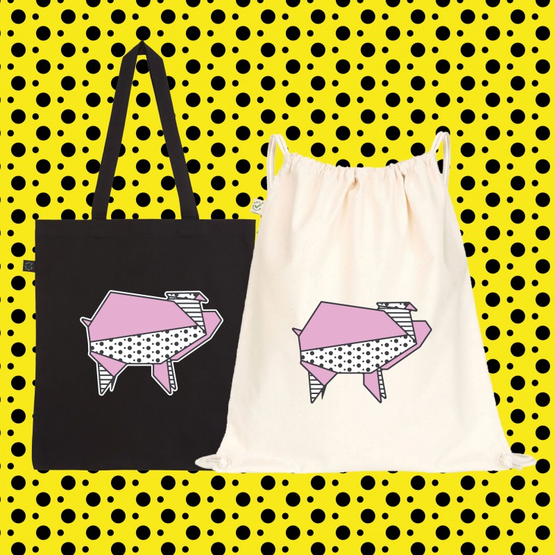 BORSA SHOPPER BAG ORIGAMI PIG POP...