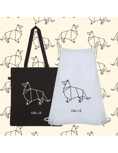 SHOPPER BAG and SACK ORIGAMI COLLIE dog